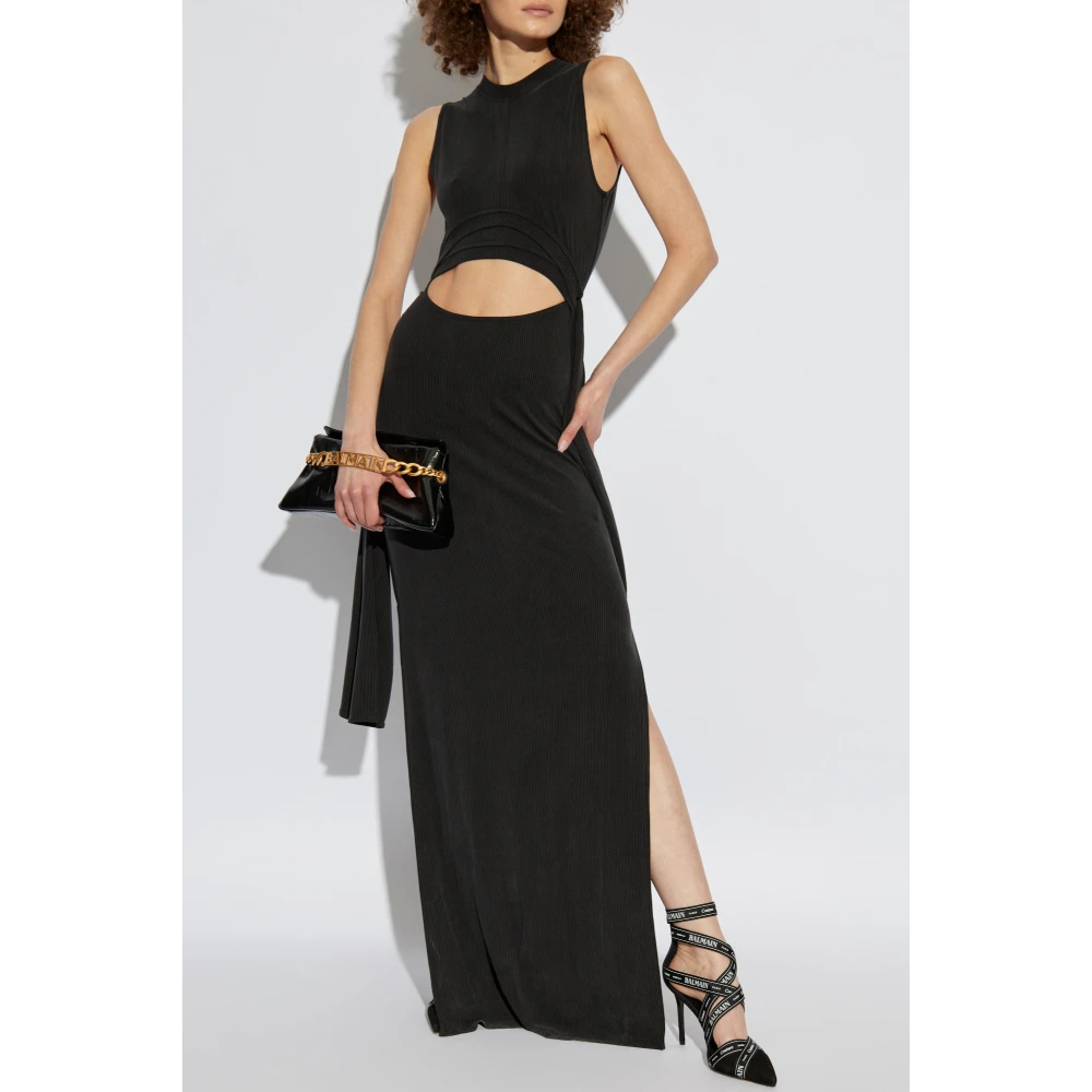Balmain Geribbelde Jurk met Split Black Dames