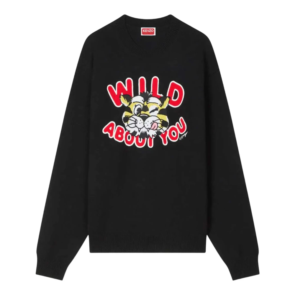 Kenzo Men's Black Round-Neck Knitwear, S, Wild Tiger Jumper