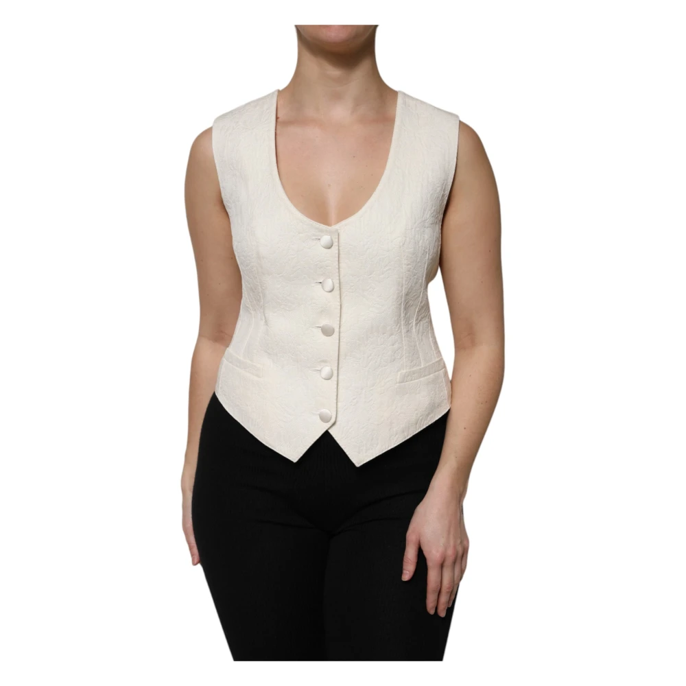 Dolce & Gabbana Women's Ivory Button Down Sleeveless Vest Top