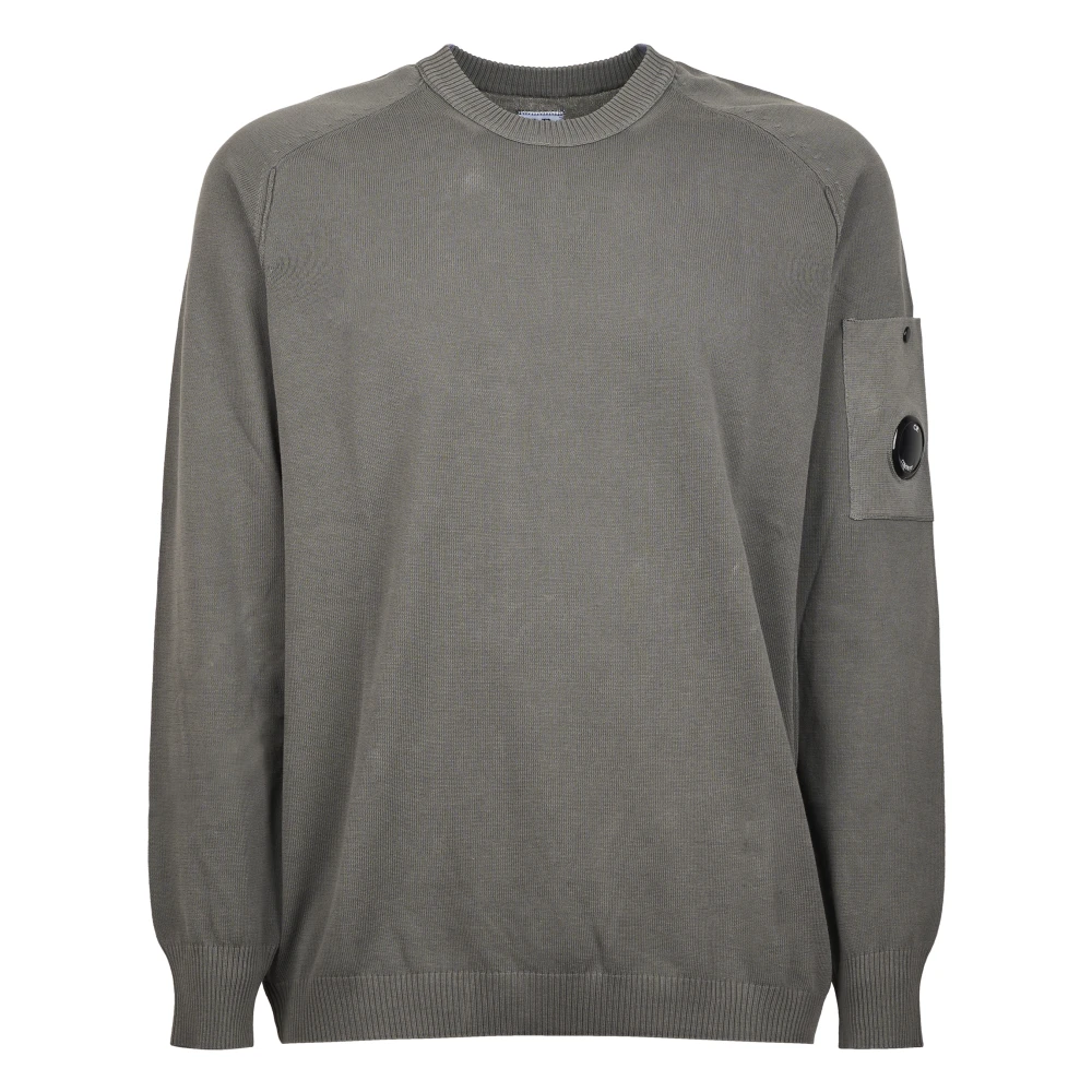 C.p. Company Men's Gray Round-Neck Knitwear, 2XL, Cotton Crepe Crewneck Lens Jumper