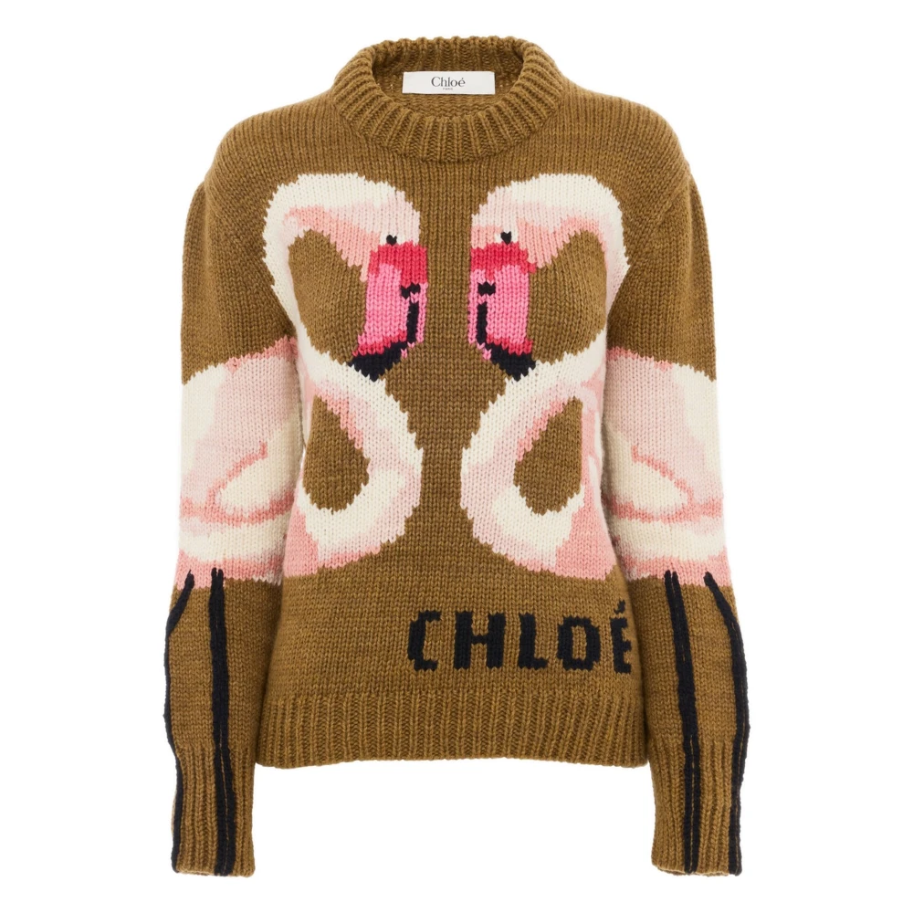 Chloé Women's Brown Crew-Neck Logo Jumper - Round-Neck Knitwear - Xs - Knitwear