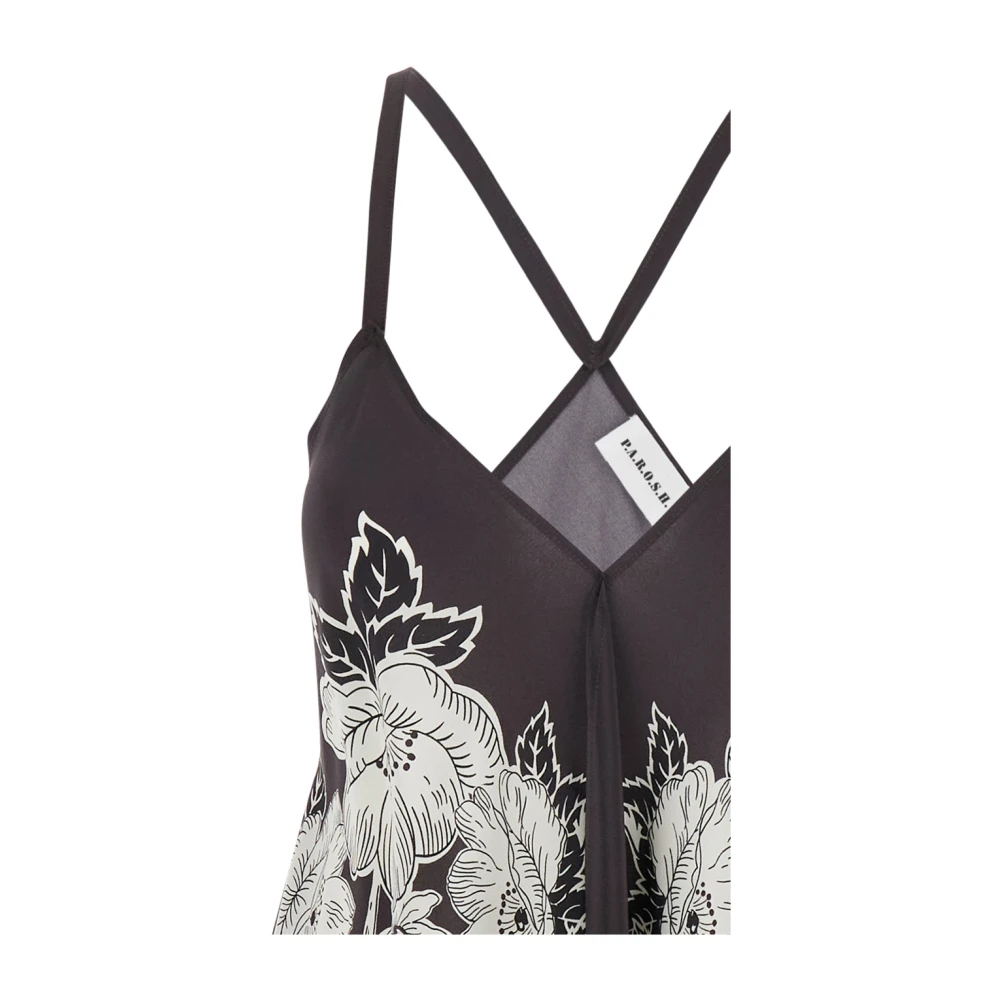 P.a.r.o.s.h. Bloemenzijden blouse met dunne bandjes Black Dames