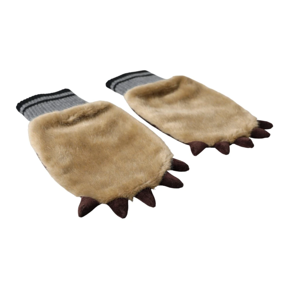 Dolce & Gabbana Beige Gebreide Bont Pols Handschoenen Beige Dames