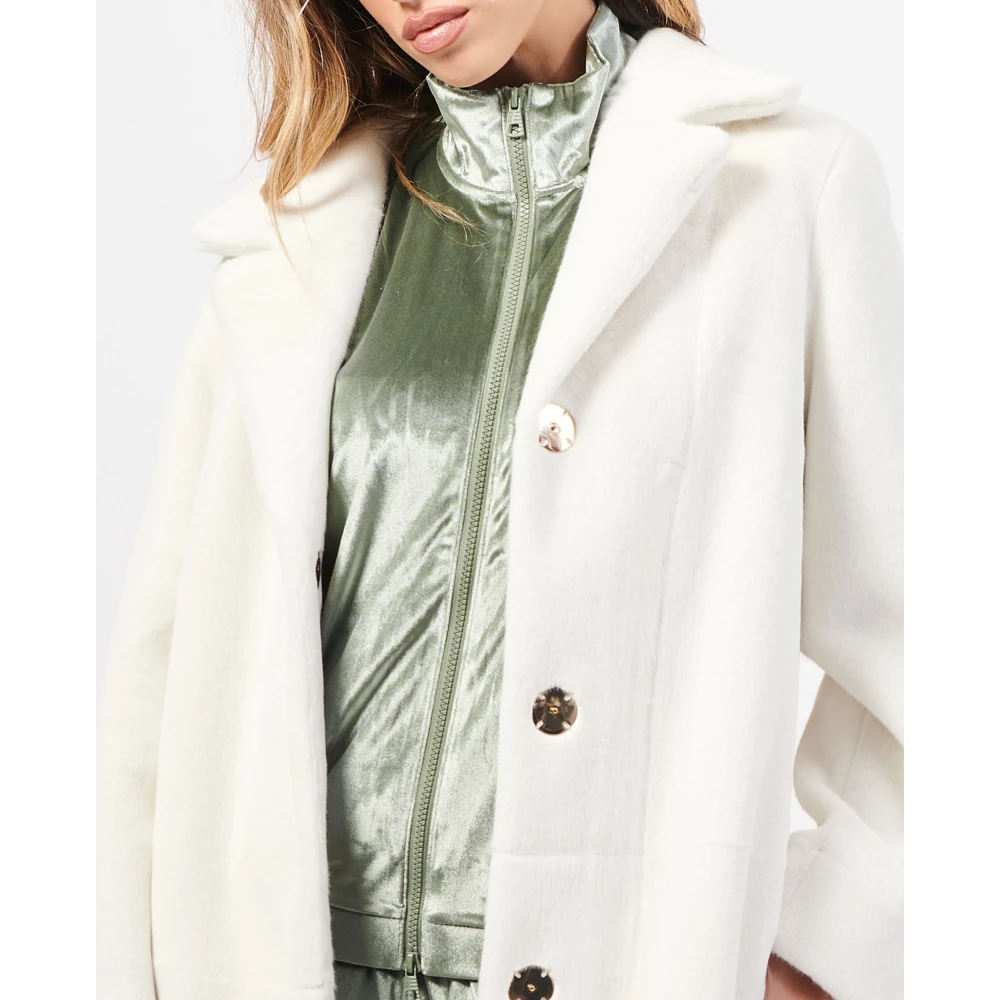 YES ZEE Witte Lange Omkeerbare Jas Elegante Stijl White Dames