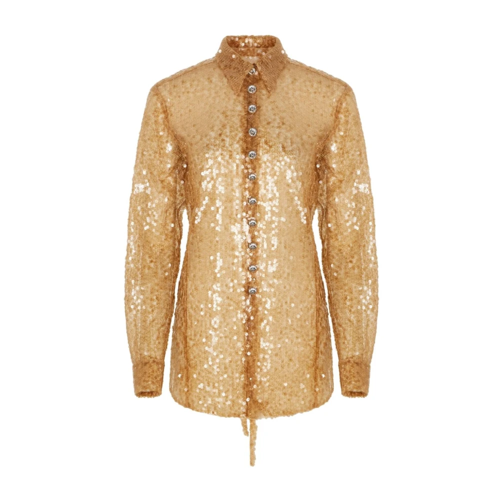 Paco Rabanne Paillet Beige Shirt met Riem Brown Dames