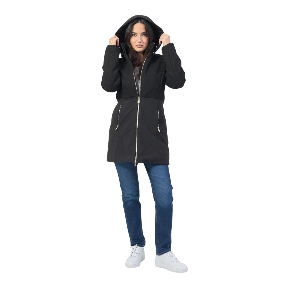 YES ZEE Zwarte Lange Gebreide Hoodiejas Black Dames