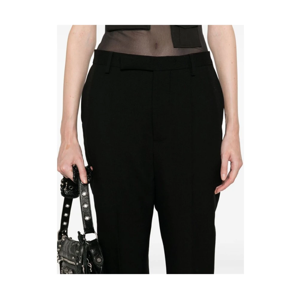 Rick Owens Zwarte Wol Textuur Taps Toelopende Broek Black Dames