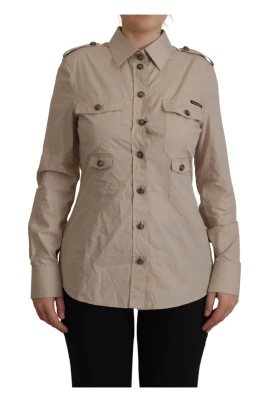 Beige Poplin Safari Skjorta