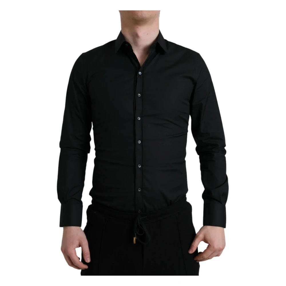 Dolce & Gabbana Men's Black Slim Fit Stretch Dress Shirt