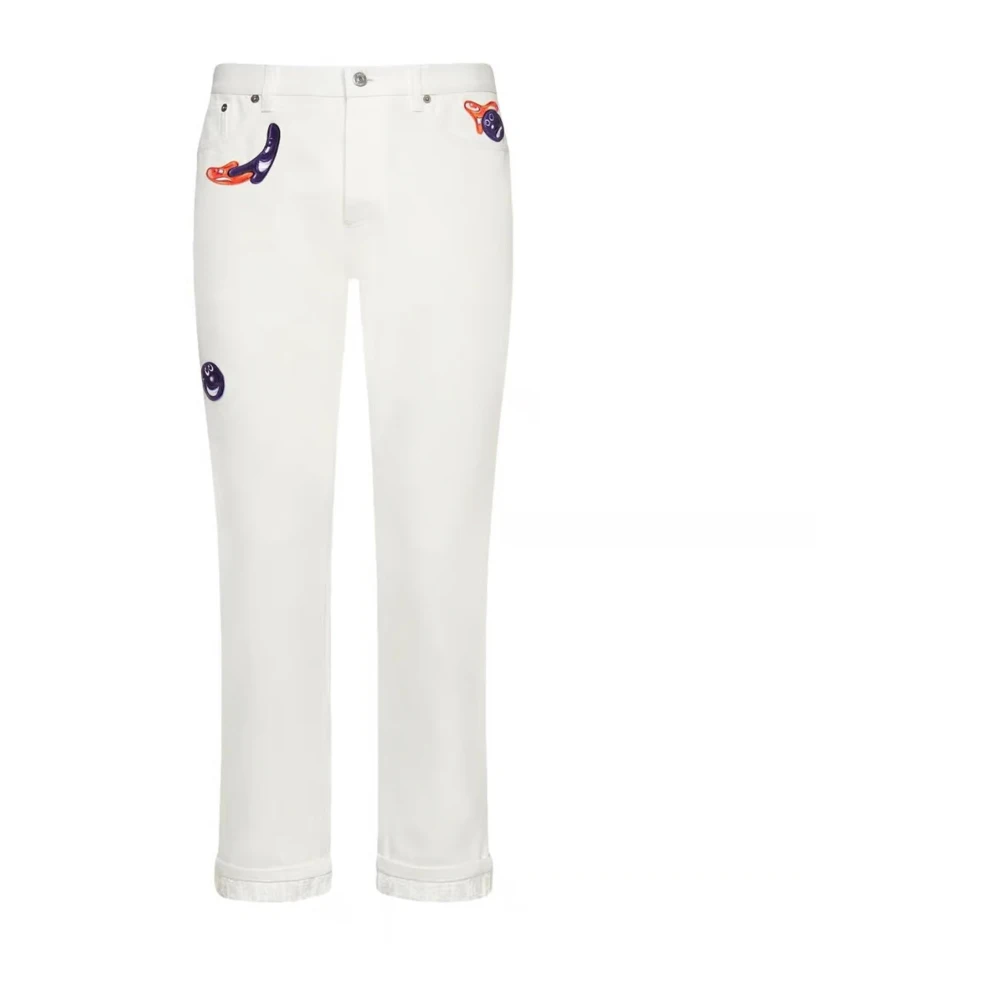 Dior KennyScharf Patches Jeans Män Italien White, Herr