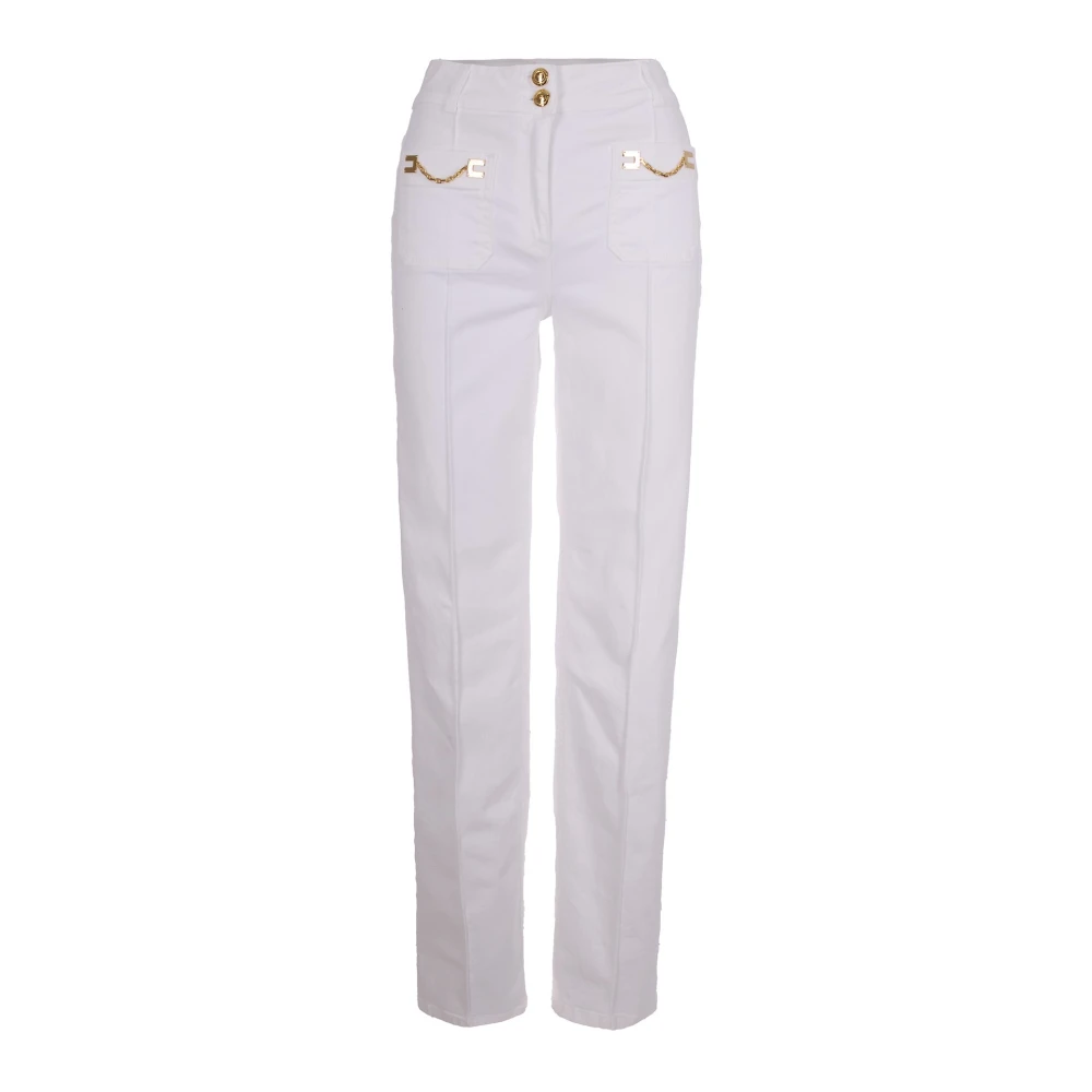 Elisabetta Franchi White Straight Trousers, Female, W25, Chain-Detail Jeans