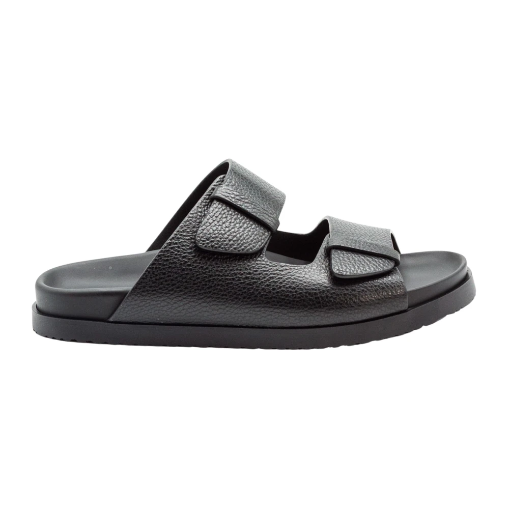 Doucal's Black Sliders, Male, 10 Uk, Leather Slides