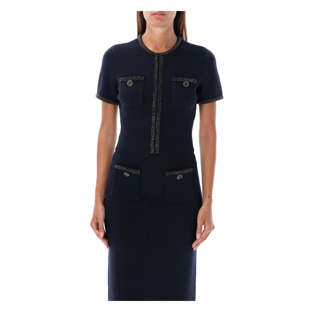 Self Portrait Navy Gebreide Vest met Kralenversieringen Blue Dames