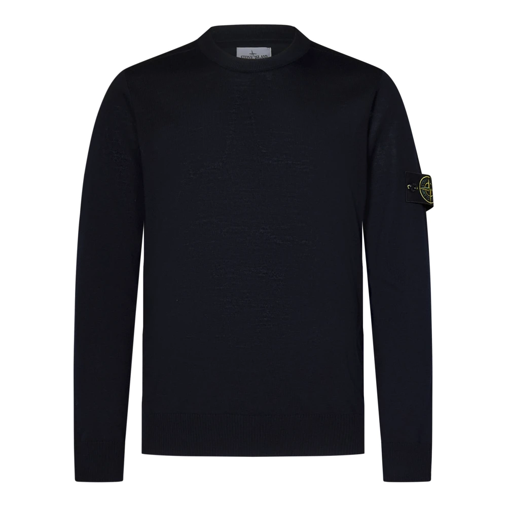 Stone Island Blauwe Geribbelde Crewneck Wollen Trui Blue Heren