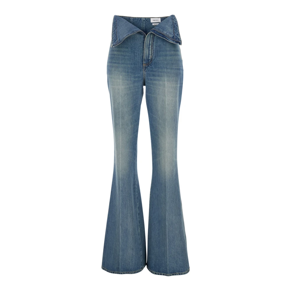 Alexander mcqueen Blauwe Flared Denim Jeans met Logo Patch Blue Dames