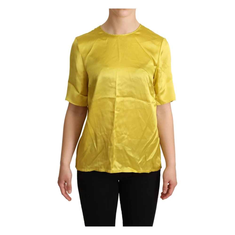 Dolce & Gabbana Elegante Zijden Blouse Geel Yellow Dames