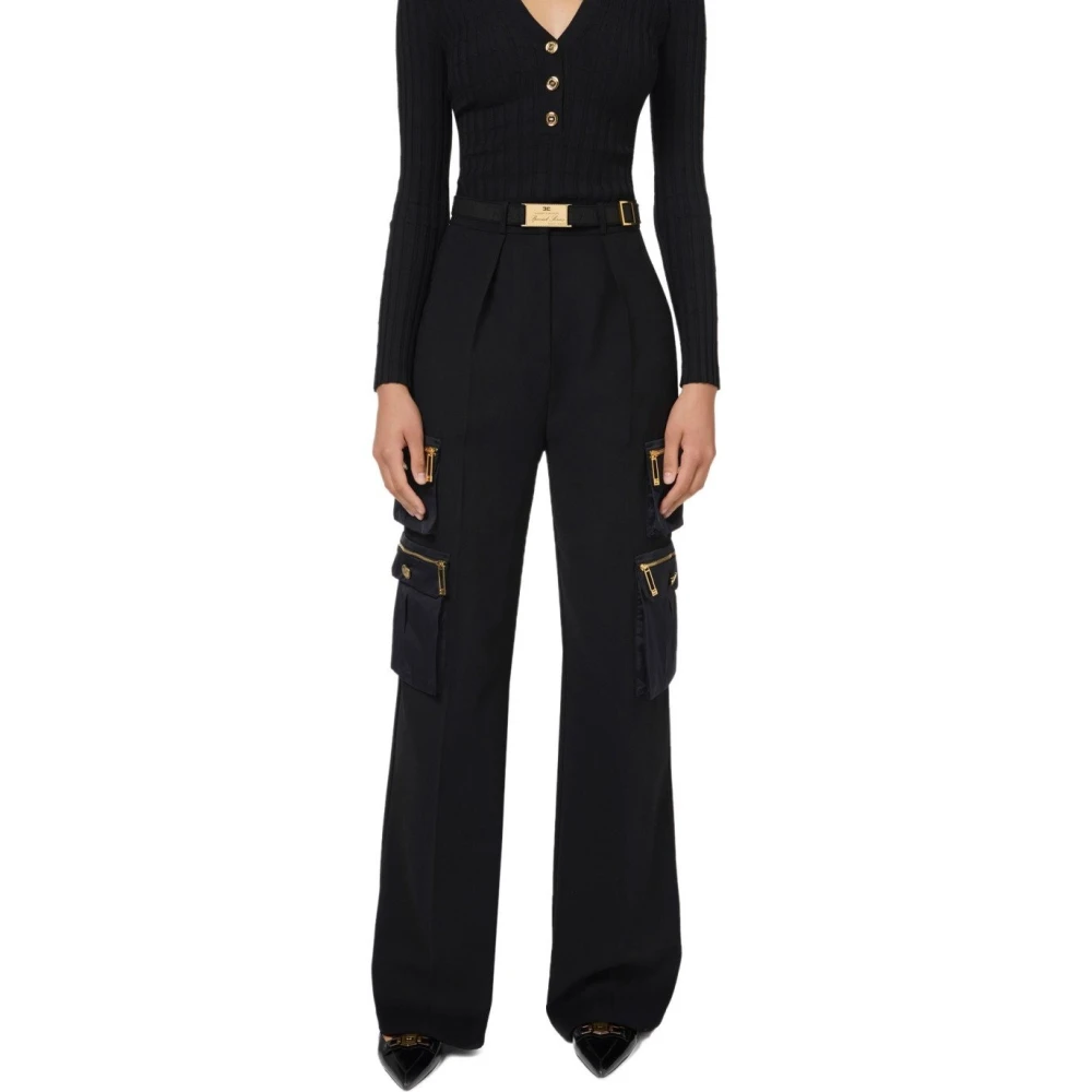 Elisabetta Franchi Zwarte Cargo Broek met Riem Black Dames