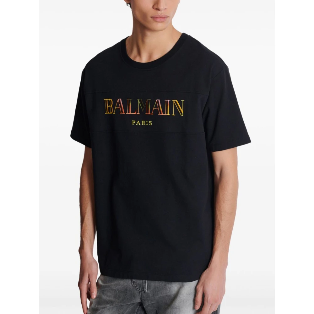 Balmain Zwart Katoenen Jersey T-shirt met Logo Black Heren