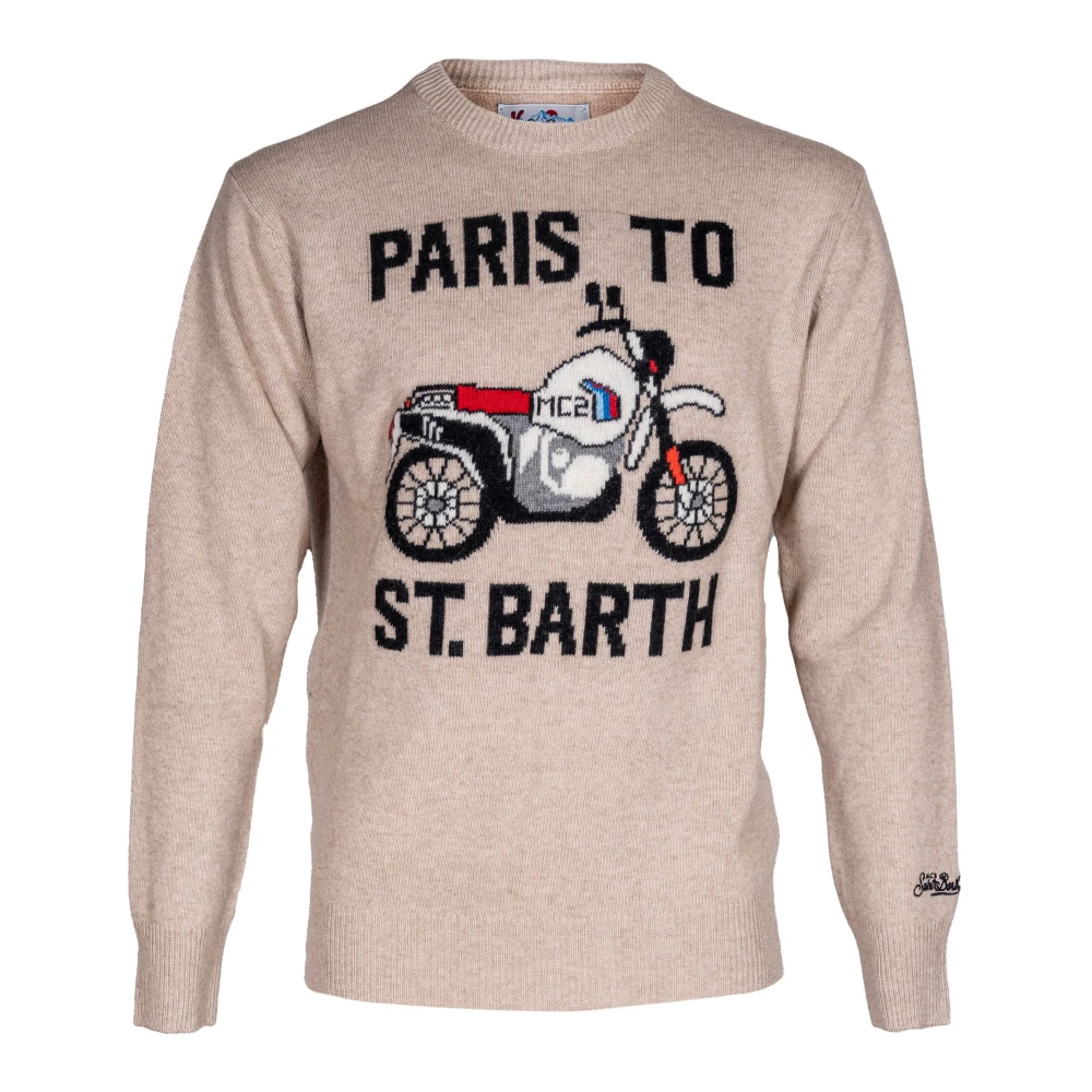 MC2 Saint Barth Heren trui. Ronde hals Regular Fit. Wol. Italiaans gemaakt Beige Heren