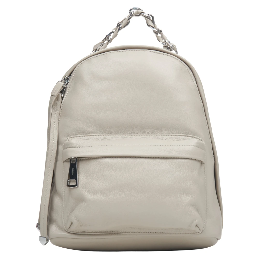 Estro Dames Lichtgrijze Leren Rugzak met Zilveren Details Er00113752 Gray Dames