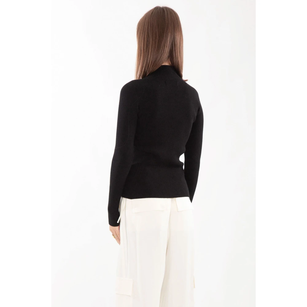 Lacoste Geribbelde hoge hals lange mouwen top Black Dames