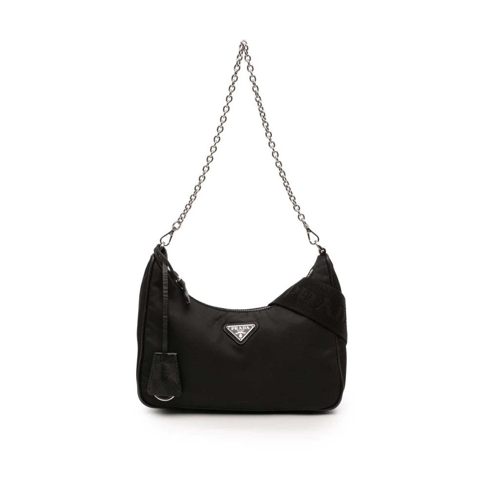 Prada Vintage Women's Black Pre-Owned Chain Shoulder Bag