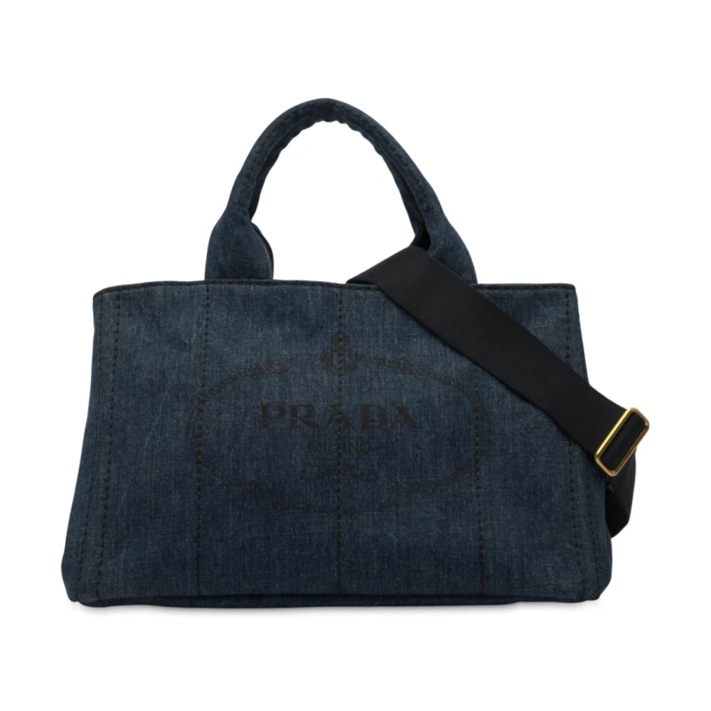 Prada Vintage Women's Blue Pre-Owned Denim Tote Bag