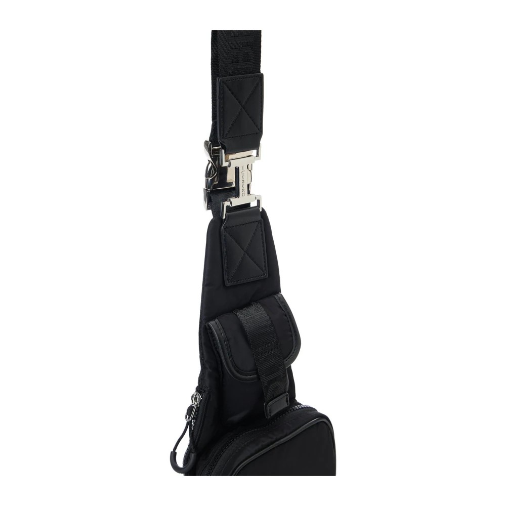Iceberg Zwarte zachte nylon schoudertas met maxi zakken en gepersonaliseerde linten Black Heren