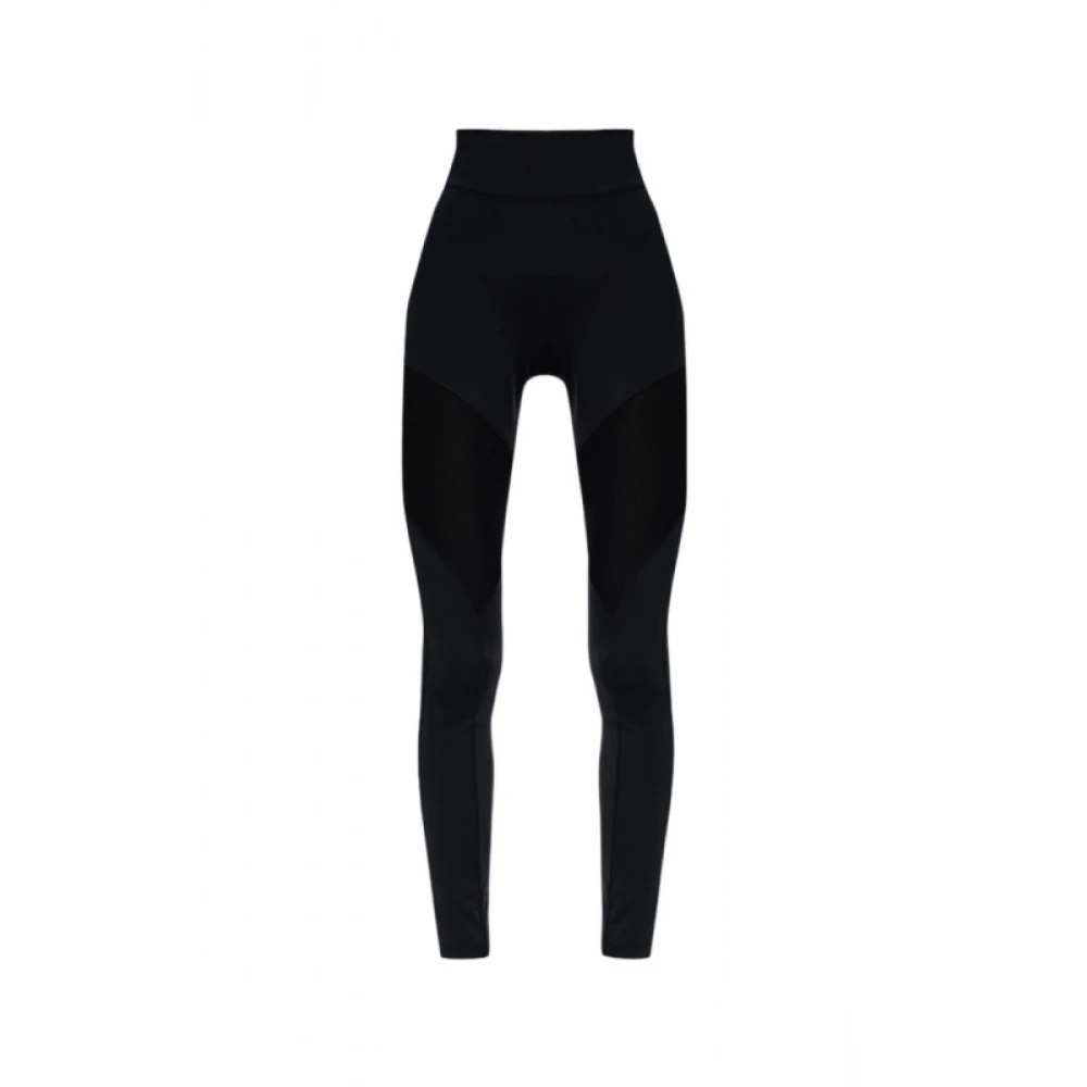 Fendi Hoog getailleerde zwarte leggings met logo print en micromesh inzetstukken Zwart Dames