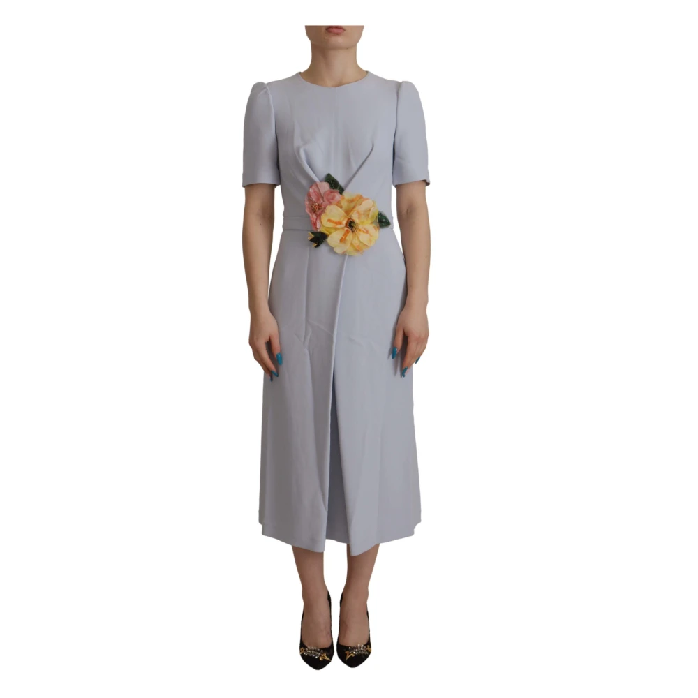 Dolce & Gabbana Women's Blue Floral Applique Midi Dress 2XS