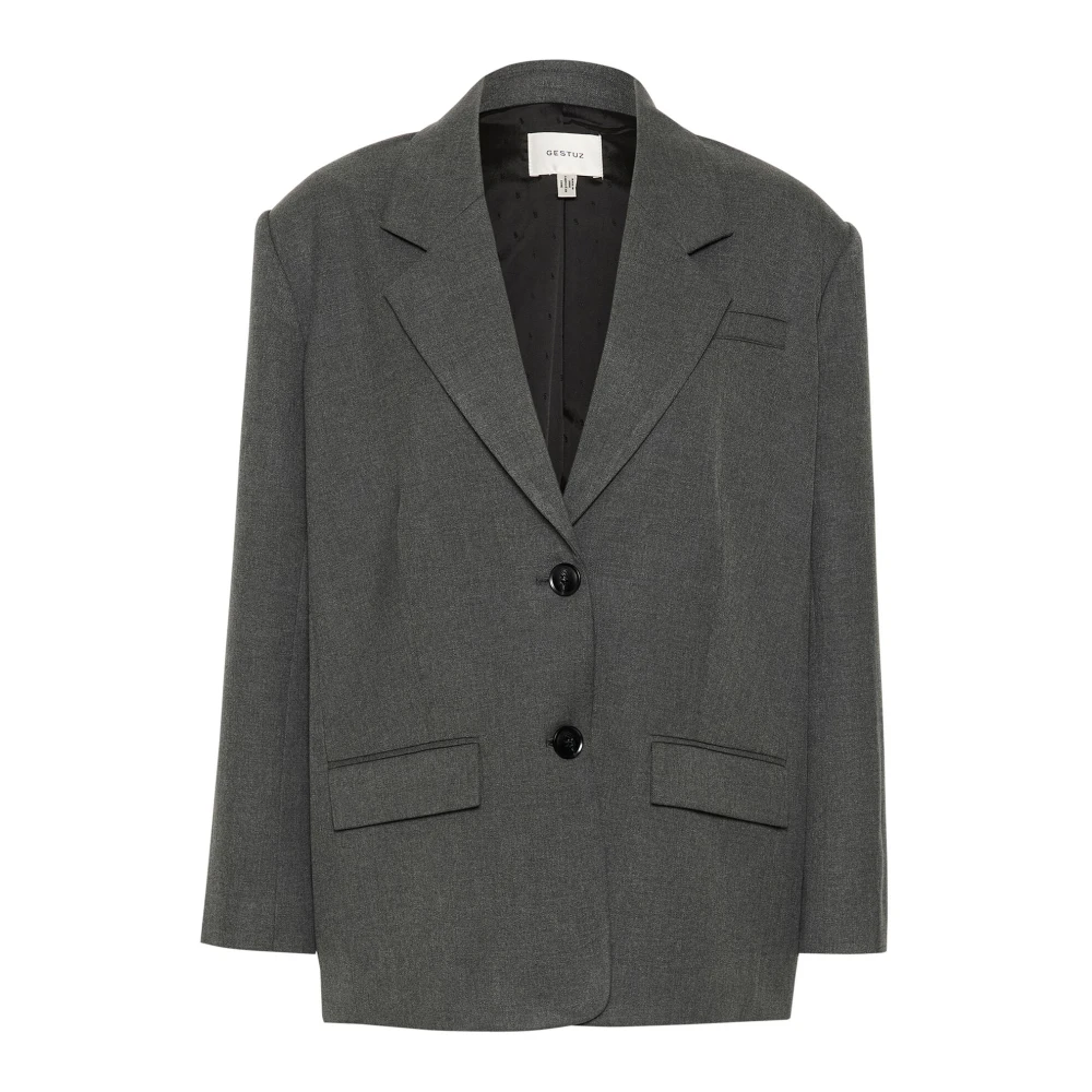 Gestuz Donkergrijze Melange Oversized Blazer Jas Gray Dames