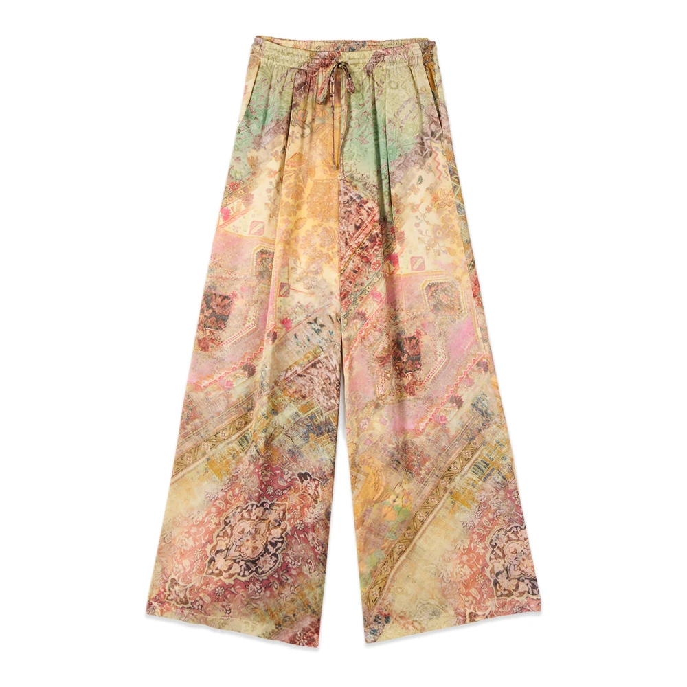 Oltre Femme Beige - Pantalon Palazzo En Satin À Motifs - Pantalons - Taille: 42 Fr