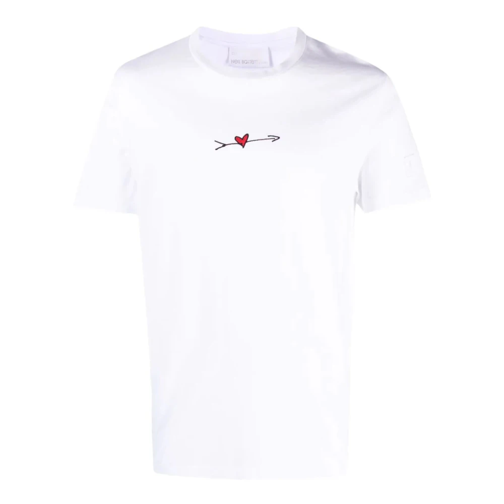 Neil Barrett Witte Katoenen T-shirt met Hart Borduursel White Heren