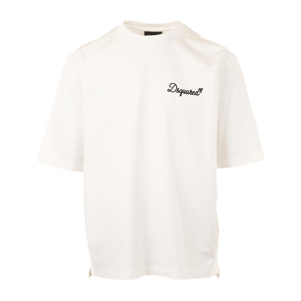 Dsquared2 White T-Shirts, Male, Xl, Embroidered Loose Fit T-Shirt