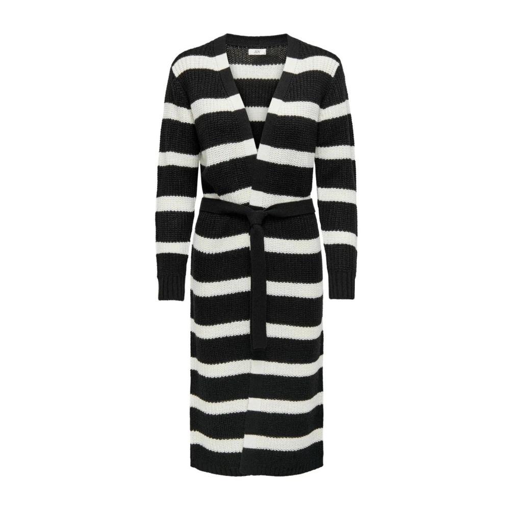 Jacqueline de Yong Gestreepte Lange Mouw Gebreide Vest Black Dames