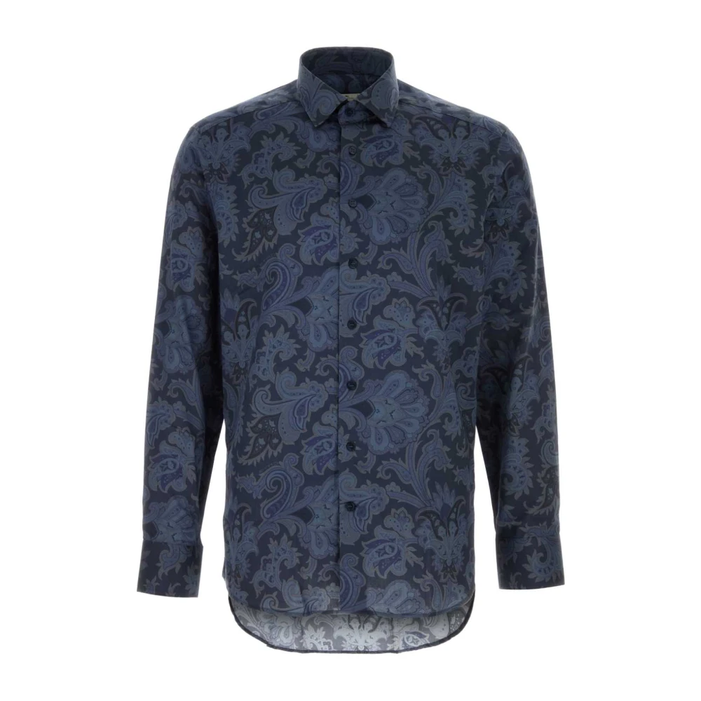 Etro Tryckt satin skjorta Blue, Herr