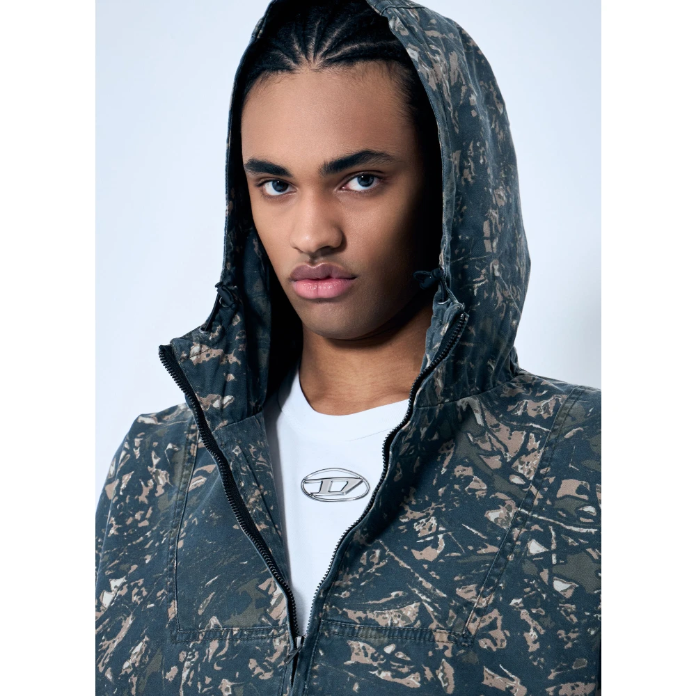 Diesel Camo hoodie met zijzakken Gray Heren