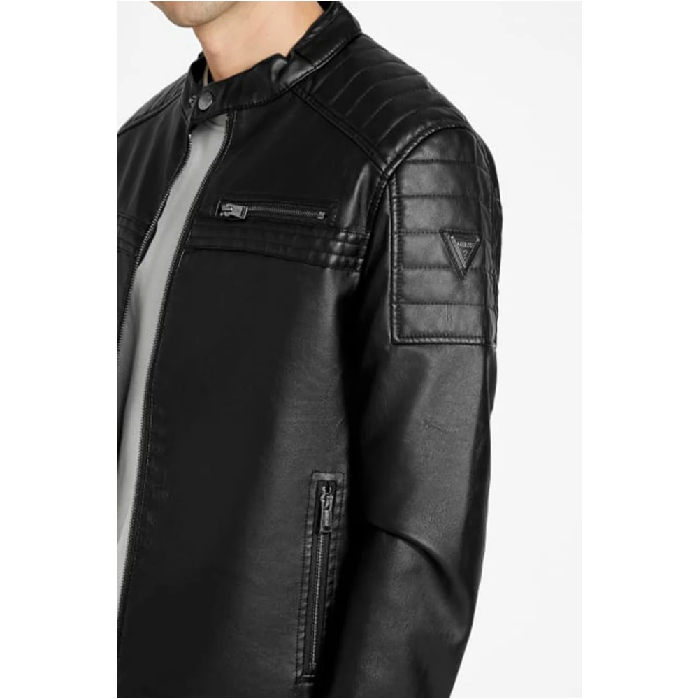 Guess Zwarte PU-leren jas Rechte snit Black Heren