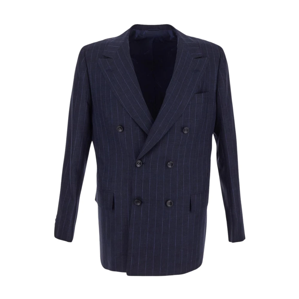 Kiton Double Breasted Suits Blue Heren