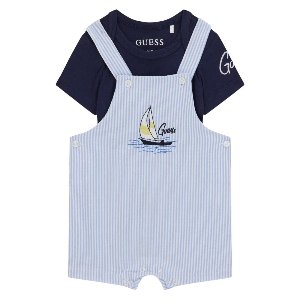 Guess Boys Blue Jumpsuits, 12 M, Bodysuit And Seersucker Romper Set