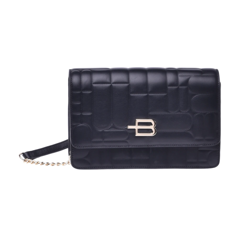 Baldinini Wallet with crossbody strap in black quilted leather with monogram Black Dames