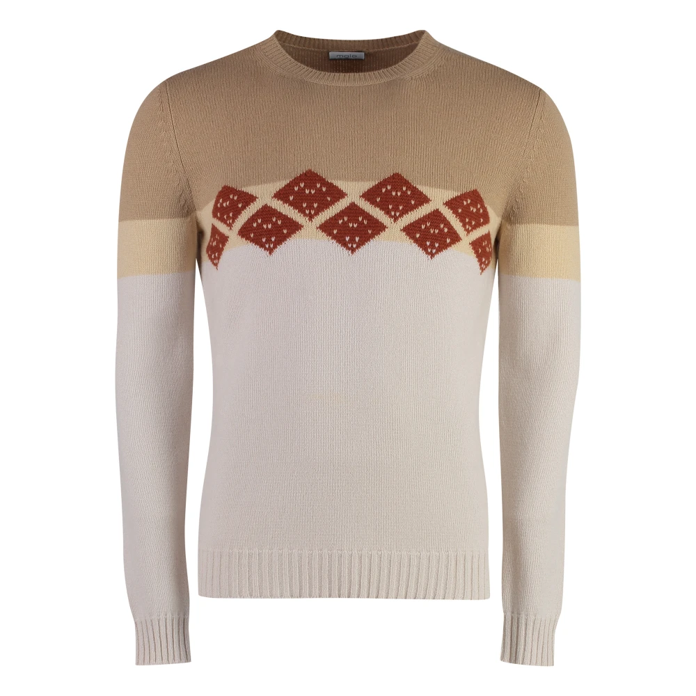 Malo Diamantpatroon Kasjmier Trui Beige Heren