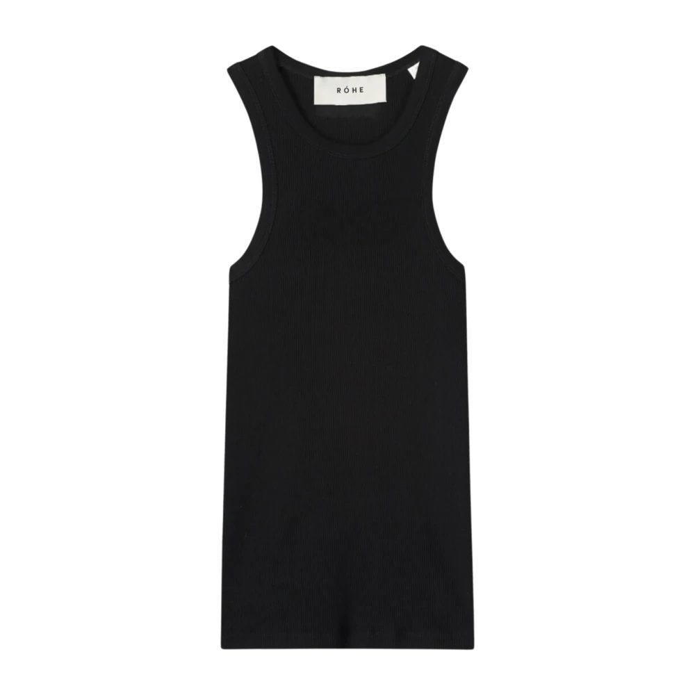 Róhe Zwarte Katoenen Rib Tanktop Black Dames
