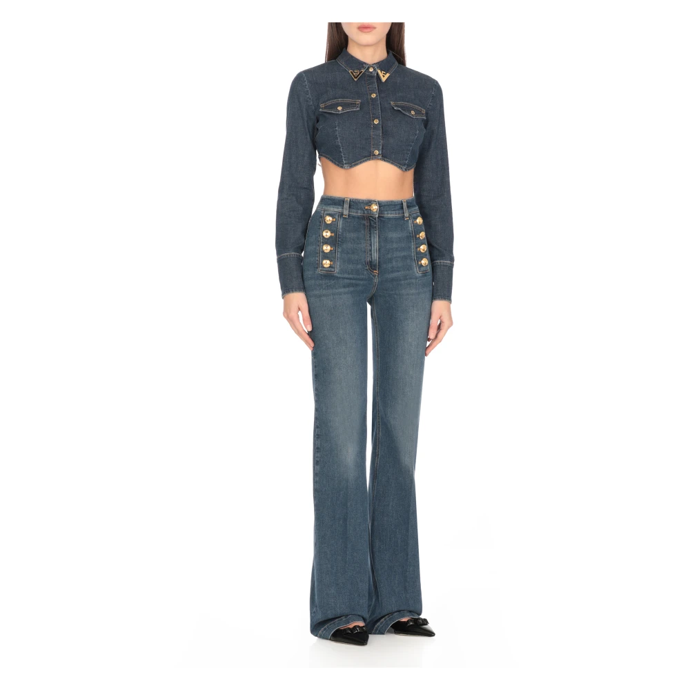 Elisabetta Franchi Blauwe Katoenen Spijkerjasje Vrouw Blue Dames