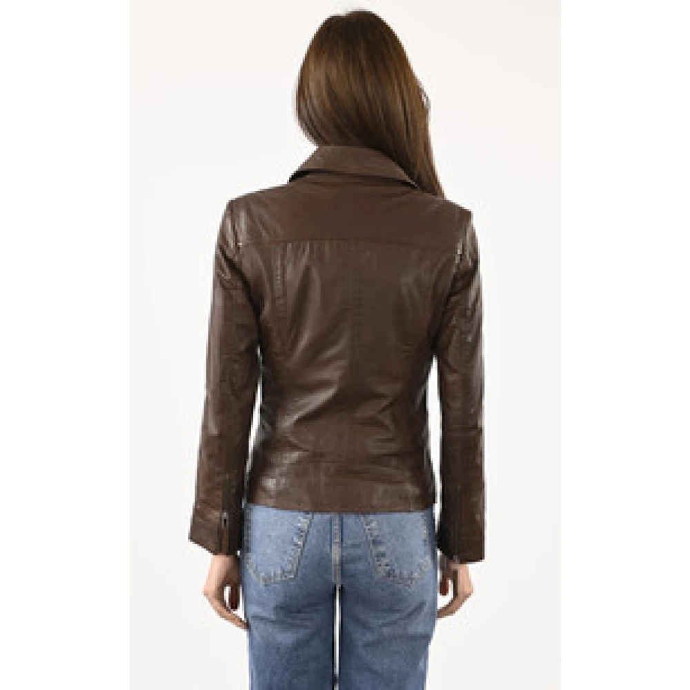 La Canadienne Bruine Lam Leren Jas Brown Dames