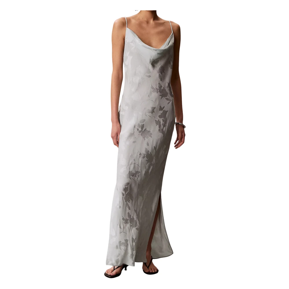 Calvin Klein Women's Gray Maxi Dresses, L, Viscose Jacquard Maxi Slip Dress