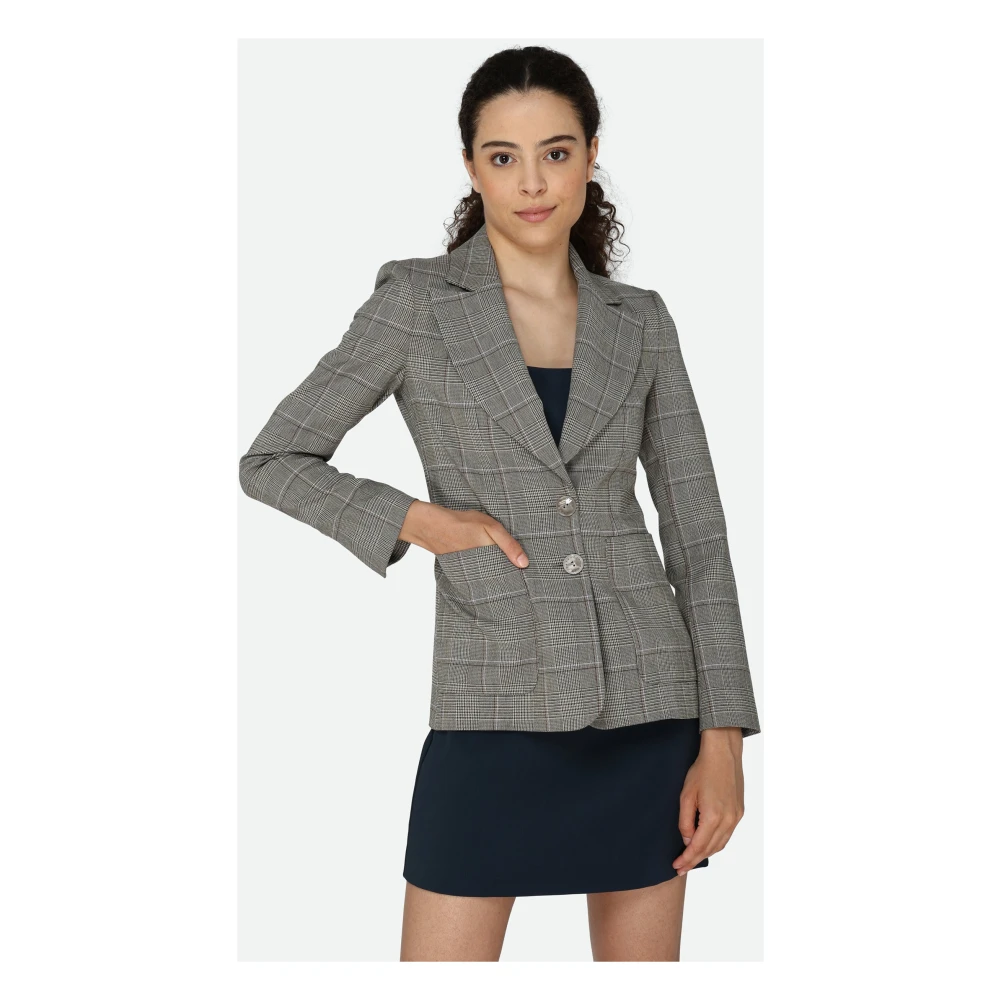 PATRIZIA PEPE Multicolor Geruite Blazer Slim Fit Gray Dames