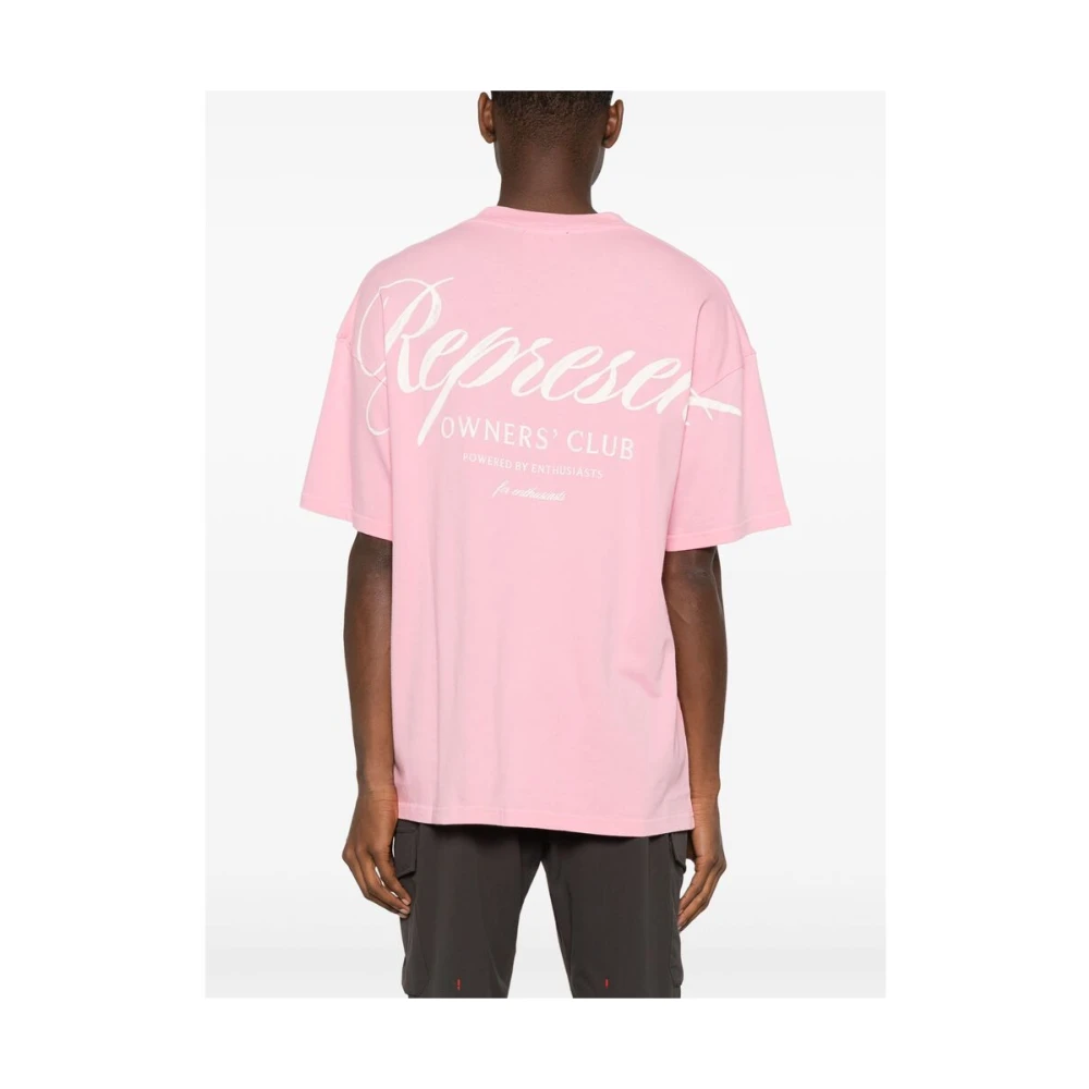 Represent Roze Katoenen T-shirt met Logo Print Pink Heren