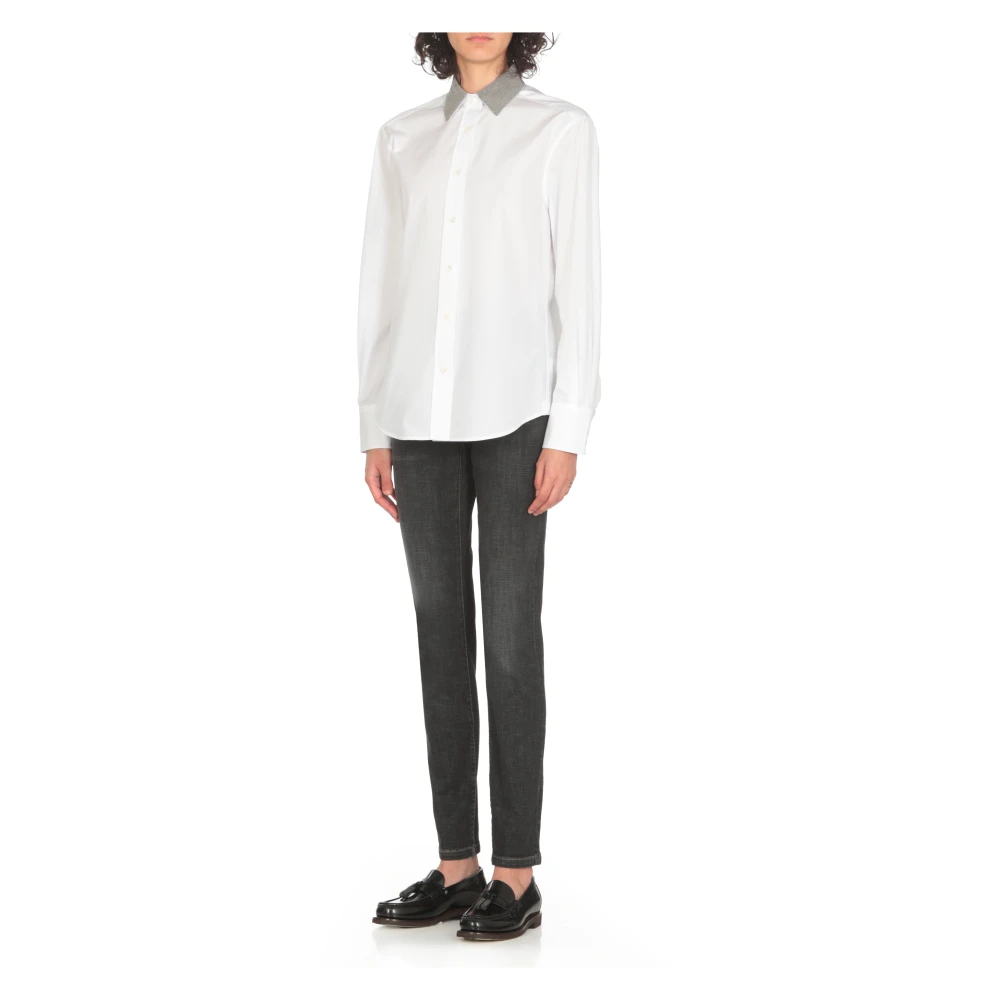 BRUNELLO CUCINELLI Witte Katoenen Shirt met Messing Kraag White Dames