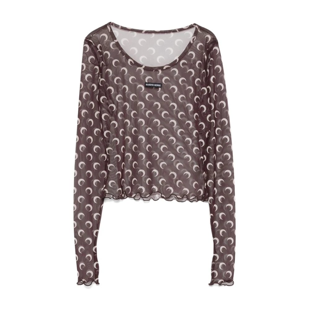 Marine Serre Maan Print Mesh Top Bruin Brown Dames